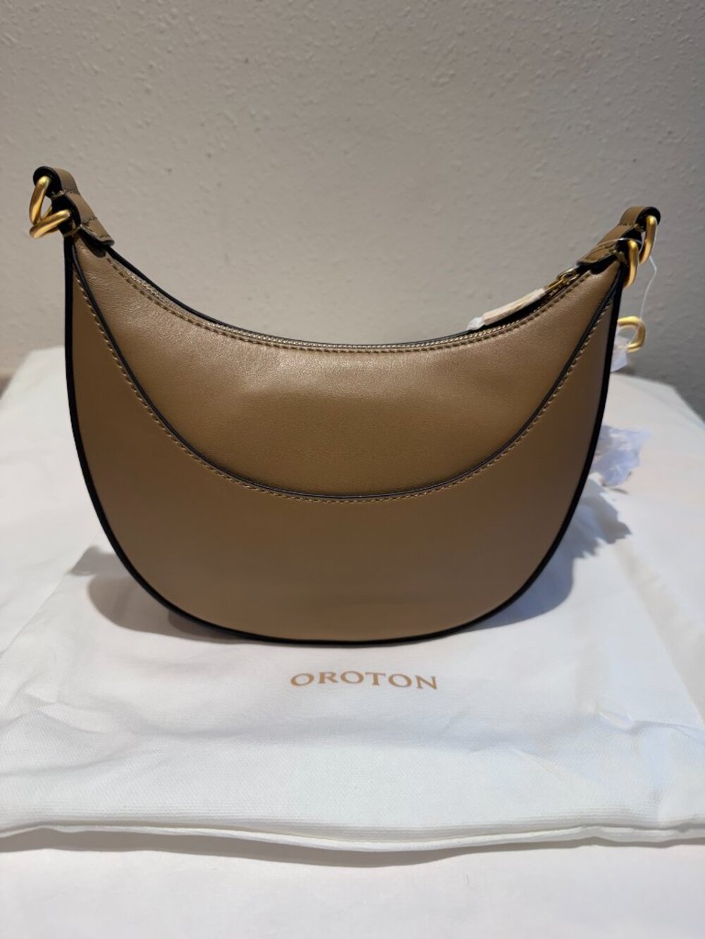 Oroton Dark Taupe Leather Florence Small Shoulder Bag